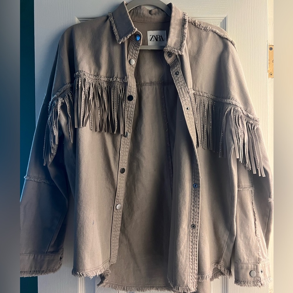 Zara fringe and rhinestone button down